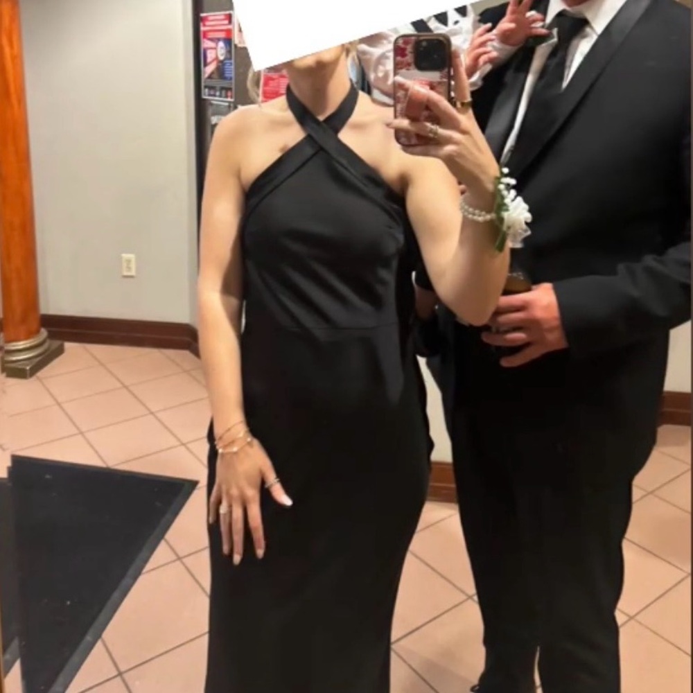 Elegant Satin Black Halter Dress
